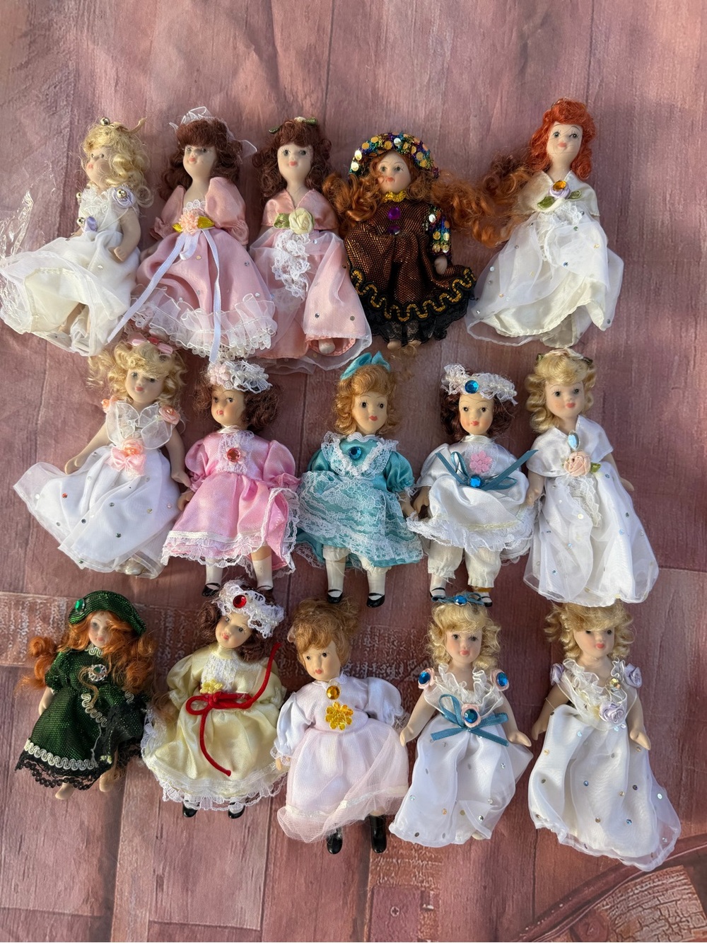 Floral Dress Vintage Porcelain Dolls 1:12 Scale Dollhouse Movable Miniatures